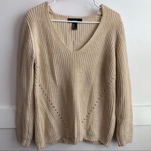 Forever 21 Cream V-Neck Sweater